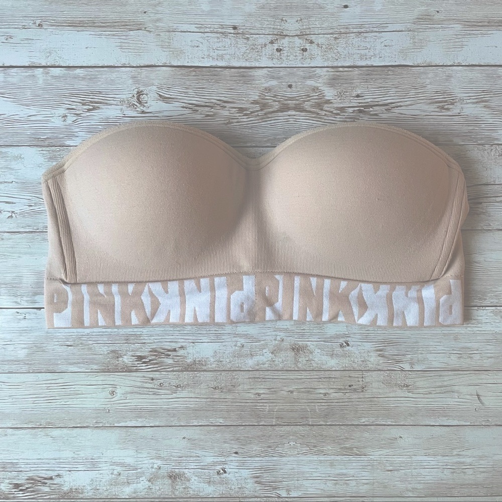 PINK nude lightly lined strapless bra, like new